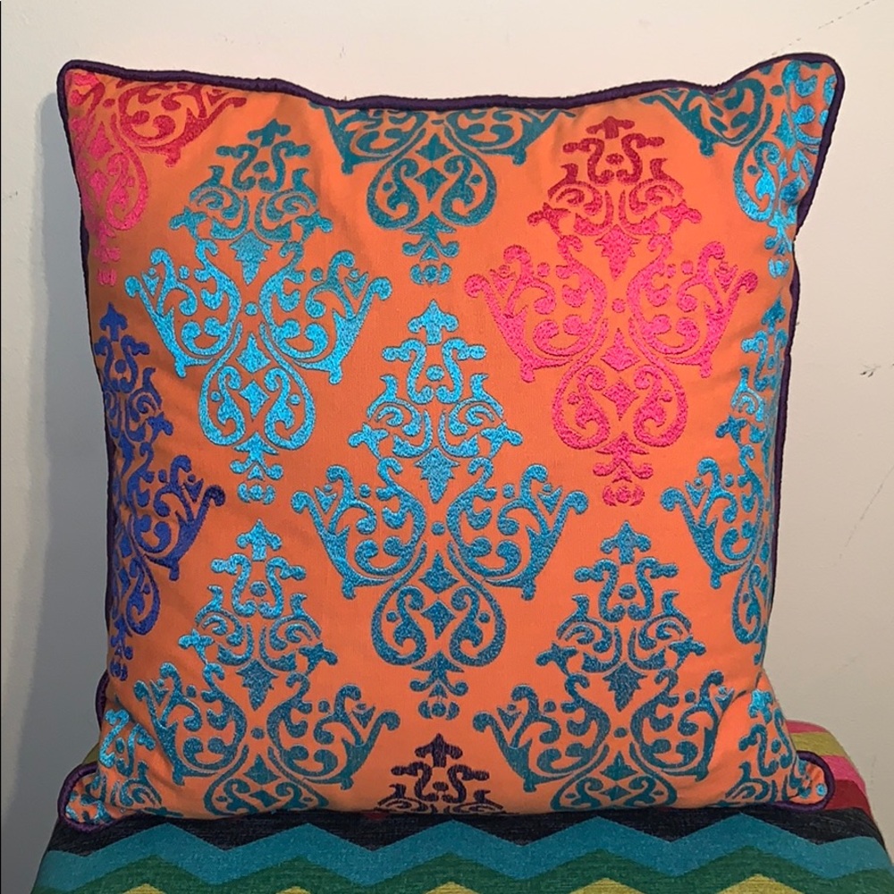 Bright orange aqua pink & purple throw pillow